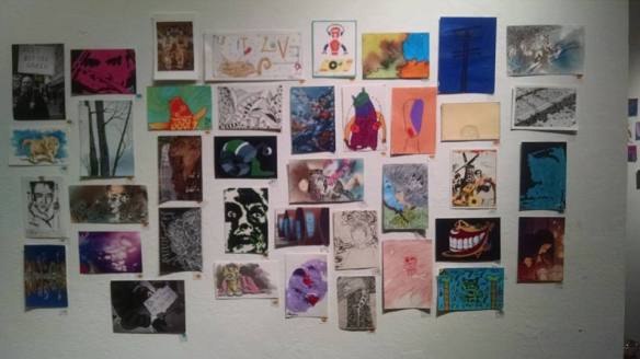 Postcards displayed for The Firehouse Gallery postcard show to open on August 8th to September 7th 2014. 